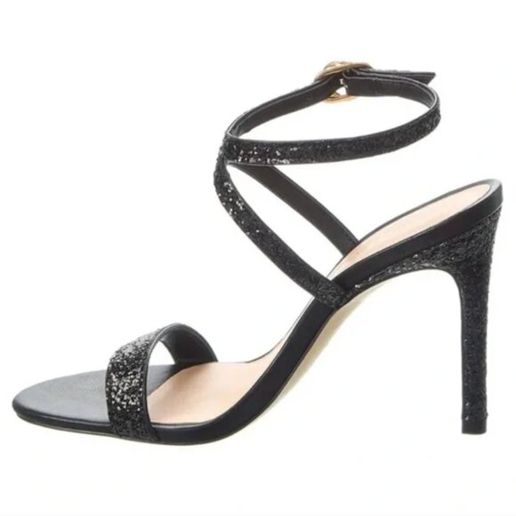 Stuart Weitzman Glitter Strappy Sandals Black Buckle 95 9.5 Heels - Picture 4 of 10